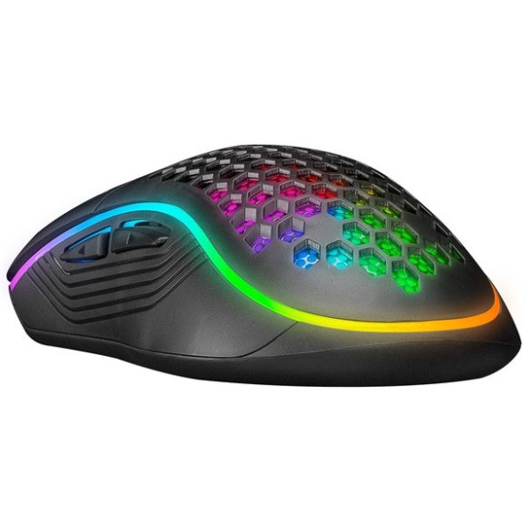 Everest Gamer Egér - SM-G66 X-HOLE (8000 DPI, 7gomb, 1,5m harisnyázott kábel,optikai, fekete, RGB LED)